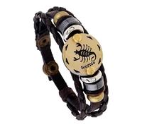 HUIANGLIYG 12 Zodiac Constellation Braided Bracelet Retro Adjustable Handwoven Rope Pu Leather Chain Wrap Bracelet For Woman Man Friend Friendship Wrist Jewelry Birthday Gift Scorpio