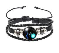 HUIANGLIYG 12 Zodiac Leather Adjustable Bracelet Spirit Constellation Zodiac Bracelets Vintage Punk Glow In The Dark Guardian Wristbands Gift For Constellation Lovers Taurus 21 Cm