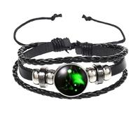HUIANGLIYG 12 Zodiac Leather Adjustable Bracelet Spirit Constellation Zodiac Bracelets Vintage Punk Glow In The Dark Guardian Wristbands Gift For Constellation Lovers Aries 21 Cm