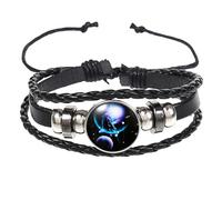 HUIANGLIYG 12 Zodiac Leather Adjustable Bracelet Spirit Constellation Zodiac Bracelets Vintage Punk Glow In The Dark Guardian Wristbands Gift For Constellation Lovers Libra 21 Cm