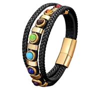 HUIANGLIYG 7 Chakra Leather Bracelet For Men Women Boho Multilayer Braided Leather Bracelet With Natural Stone Beads Yoga Protection Wristbands Gift For Him Her Gold 23 Cm