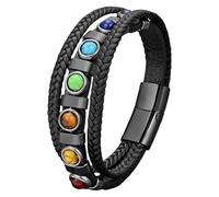 HUIANGLIYG 7 Chakra Leather Bracelet For Men Women Boho Multilayer Braided Leather Bracelet With Natural Stone Beads Yoga Protection Wristbands Gift For Him Her Black 19 Cm