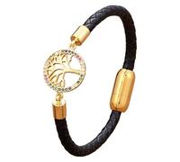 HUIANGLIYG 7 Chakra Tree Of Life Bracelets For Women Handmade Braided Leather Bracelet With Cubic Zirconia Gold Plated Cuff Bangle For Men Women Energy Jewelry Gifts Style 1 23 Cm