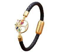 HUIANGLIYG 7 Chakra Tree Of Life Bracelets For Women Handmade Braided Leather Bracelet With Cubic Zirconia Gold Plated Cuff Bangle For Men Women Energy Jewelry Gifts Style 2 23 Cm