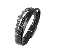 HUIANGLIYG Beaded Cross Bracelet for Men Multi Layer Braided Leather Cuff Bangle Natural Stone Casual Wristband Mens Faith Bracelet Jewelry Gift for Easter Birthday Anniversary Glitter Stone 20Cm