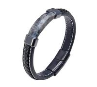 HUIANGLIYG Black Braided Leather Bracelet Men Natural Stone Bracelet Stylish Handmade Woven Leather Wristband with Magnetic Clasp Fashion Accessory for Casual formal Wear Moss Agate 1 21Cm