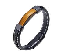 HUIANGLIYG Black Braided Leather Bracelet Men Natural Stone Bracelet Stylish Handmade Woven Leather Wristband with Magnetic Clasp Fashion Accessory for Casual formal Wear Tigers Eye Stone 19Cm