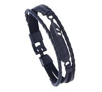 HUIANGLIYG Black Feather Leather Bracelet for Men Multi Layer Braided Leather Wristband Adjustable Vintage Cuff Bangle Stylish Punk Accessory for Daily Wear Parties and Gifts Black 20Cm