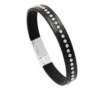 HUIANGLIYG Black Leather Studded Spikes Wristband for Men Women Braided Leather Bracelet with Magnetic Clasp Punk Rock Style Wristband for Daily Wear Night Out Festival Looks Black 20.5Cm