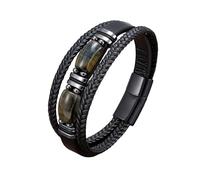 HUIANGLIYG Black Multi Layer Leather Wristband for Men Double Natural Gemstone Bracelet Handmade Braided Leather Wrap Wristband Meditation Amulet Good Luck Jewelry for Him Style 6 19Cm