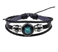 HUIANGLIYG Black Twelve Zodiac Spirit Leather Bracelet Multilayer Braided Leather Rope Bracelet With Beads Adjustable Zodiac Jewelry Accessory Gifts For Enthusiasts Taurus