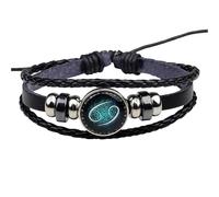 HUIANGLIYG Black Twelve Zodiac Spirit Leather Bracelet Multilayer Braided Leather Rope Bracelet With Beads Adjustable Zodiac Jewelry Accessory Gifts For Enthusiasts Cancer