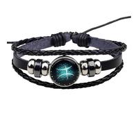 HUIANGLIYG Black Twelve Zodiac Spirit Leather Bracelet Multilayer Braided Leather Rope Bracelet With Beads Adjustable Zodiac Jewelry Accessory Gifts For Enthusiasts Pisces