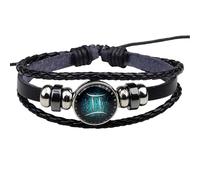 HUIANGLIYG Black Twelve Zodiac Spirit Leather Bracelet Multilayer Braided Leather Rope Bracelet With Beads Adjustable Zodiac Jewelry Accessory Gifts For Enthusiasts Gemini