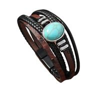 HUIANGLIYG Bohemian Multi Layer Leather Wrap Bracelet for Men Women Braided Leather Wristband with Turquoise Stone Retro Stylish Jewellery Gift for Daily Party Wear Black Brown 21Cm