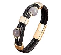 HUIANGLIYG Boho Natural Stone Leather Bracelet For Men Women Double Layers Braided Leather Bangle Bracelet With Magnetic Clasp Classic Hand-Woven Cuff Wristbands Gold 1 21 Cm