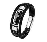 HUIANGLIYG Bracelet for Men, Black onyx Cross Leather Bracelet for Men Multi Layer Braided Faith Wristband with Buckle Handmade Twist Woven Bangle Jewelry Gift for Boys Him Accessories Silver Buckle