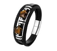 HUIANGLIYG Bracelet for Men, Men'S Five Pointed Star Tiger Eye Stone Bracelet Multi Strand Braided Genuine Leather Wristband with Magnetic Clasp Casual Cuff Bangle Gift for Boys Him Accessories Silv