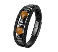 HUIANGLIYG Bracelet for Men, Men'S Five Pointed Star Tiger Eye Stone Bracelet Multi Strand Braided Genuine Leather Wristband with Magnetic Clasp Casual Cuff Bangle Gift for Boys Him Accessories Blac