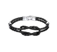 HUIANGLIYG Bracelet for Men, Men'S Genuine Leather Bracelet with infinity Knot Classic Handmade Double Row Twist Woven Wristband Symbolic Love Wrist Bangle Gift From Wife To Husband Black 21Cm