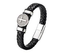 HUIANGLIYG Braided Leather Bracelet for Men Handmade Twist Woven Faith Bracelet with Cross Vintage Viking Cuff Bangle with Magnetic Clasp Birthday Gifts for Boyfriend Him Husband Black 20Cm