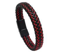 HUIANGLIYG Braided Leather Bracelet For Men Women Classic Hand-Braided Cuff Bangle Wristband With Magnetic Clasp Encouragement Motivational Jewelry Gift For Men Red 22 Cm