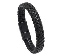 HUIANGLIYG Braided Leather Bracelet For Men Women Classic Hand-Braided Cuff Bangle Wristband With Magnetic Clasp Encouragement Motivational Jewelry Gift For Men Black 20 Cm