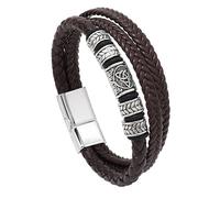 HUIANGLIYG Celtic Knot Leather Bracelets for Men Women, Multi Layer Twist Braided Leather Rope Wristband Mens Viking Bracelets Retro Classic 80S Cuff Bangle Jewelry Gifts for Him Brown 23Cm
