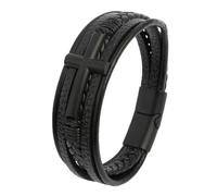 HUIANGLIYG Cross Bracelet for Men Women Vikings Multi-Layer Handmade Braided Genuine Leather Wristband with Magnetic Clasp Classic Religious Cross Bangle for Daily Church WearBlack Leather-Black Acc