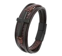HUIANGLIYG Cross Bracelet for Men Women Vikings Multi-Layer Handmade Braided Genuine Leather Wristband with Magnetic Clasp Classic Religious Cross Bangle for Daily Church WearBrown Leather-Black Acc