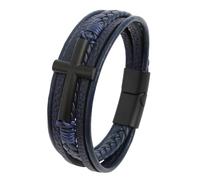 HUIANGLIYG Cross Bracelet for Men Women Vikings Multi-Layer Handmade Braided Genuine Leather Wristband with Magnetic Clasp Classic Religious Cross Bangle for Daily Church WearNavy Leather-Black Acce