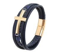 HUIANGLIYG Cross Bracelet for Men Women Vikings Multi-Layer Handmade Braided Genuine Leather Wristband with Magnetic Clasp Classic Religious Cross Bangle for Daily Church WearNavy Leather-Gold Acces