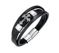 HUIANGLIYG Cross Genuine Leather Bracelet for Men Multi Layer Braided Wristband with Magnetic Clasp Stylish Christian Bracelet Jewelry Gifts for Boyfriend Him Husband Black 21Cm
