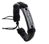 HUIANGLIYG Cross Leather Bracelet for Men Adjustable Handmade Braided Leather Wrap Bracelet Mens Religious Faith Wristband Jewelry Gift for Easter Birthday Anniversary Black