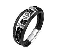 HUIANGLIYG Cross Leather Bracelet for Men Multi Layer Handmade Braided Faith Leather Bracelet with Clasp Vintage Punk Wide Wristband Religious Memorial Bangle for Church Wear Black 21Cm