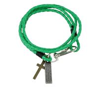 HUIANGLIYG Cross Leather Bracelet for Men Women 3Mm Double Wrap Handmade Braided Thin Bracelet Religious Faith Bangle Wristband for Him Jewelry Gifts with Box Green 40Cm