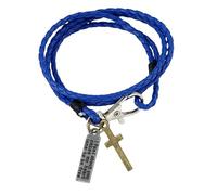HUIANGLIYG Cross Leather Bracelet for Men Women 3Mm Double Wrap Handmade Braided Thin Bracelet Religious Faith Bangle Wristband for Him Jewelry Gifts with Box Blue 40Cm