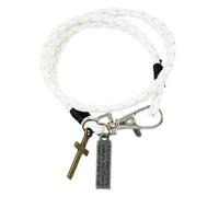 HUIANGLIYG Cross Leather Bracelet for Men Women 3Mm Double Wrap Handmade Braided Thin Bracelet Religious Faith Bangle Wristband for Him Jewelry Gifts with Box White 40Cm