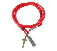 HUIANGLIYG Cross Leather Bracelet for Men Women 3Mm Double Wrap Handmade Braided Thin Bracelet Religious Faith Bangle Wristband for Him Jewelry Gifts with Box Red 42Cm