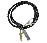 HUIANGLIYG Cross Leather Bracelet for Men Women 3Mm Double Wrap Handmade Braided Thin Bracelet Religious Faith Bangle Wristband for Him Jewelry Gifts with Box Black 42Cm