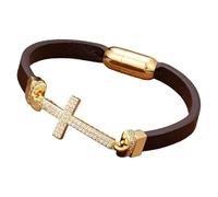 HUIANGLIYG Cross Leather Bracelets For Men Women Colorful Cubic Zirconia Cross Charm Leather Bracelets With Magnetic Closure Simple Jewelry Accessories Gift Style 1 19 Cm