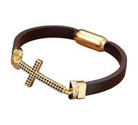 HUIANGLIYG Cross Leather Bracelets For Men Women Colorful Cubic Zirconia Cross Charm Leather Bracelets With Magnetic Closure Simple Jewelry Accessories Gift Style 4 19 Cm