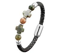 HUIANGLIYG Cross Leather Bracelets For Men Women Natural Stones Cross Charm Monolayer Braided Leather Bracelets Rope Vintage Handmade Jewelry Accessories Gift African Agate 23 Cm