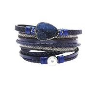 HUIANGLIYG Crystal Leather Bracelets For Women Handmade Layered Braided Leather Wrap Bracelets With Magnetic Clasp Unisex Western Boho Viking Jewelry Gifts Dark Blue 19.5 Cm