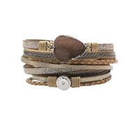 HUIANGLIYG Crystal Leather Bracelets For Women Handmade Layered Braided Leather Wrap Bracelets With Magnetic Clasp Unisex Western Boho Viking Jewelry Gifts Khaki 19.5 Cm