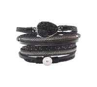 HUIANGLIYG Crystal Leather Bracelets For Women Handmade Layered Braided Leather Wrap Bracelets With Magnetic Clasp Unisex Western Boho Viking Jewelry Gifts Black 19.5 Cm
