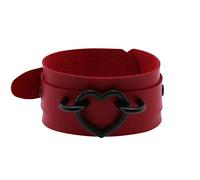HUIANGLIYG Double Layer Leather Bracelet for Men Adjustable Classic Heart Shaped Handmade Wide Wristband with Pin Buckle Punk Gothic Womens Collar Choker Gifts for Halloween Christmas Red
