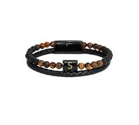 HUIANGLIYG Double-Row Braided Leather Bracelet for Men with initial A-Z Letter Natural Tiger Eye Stone Beaded Wristband Fashion Cuff Bangle Gift for Husband, Father, Son Birthday S 20Cm