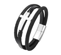 HUIANGLIYG Faith Leather Bracelet for Men Multi Layer Handmade Braided Wristband with Cross Religious Faith Bracelet Vintage Punk Charm Jewelry Gift for Him with Pouch Silver 22Cm