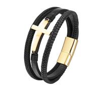HUIANGLIYG Faith Leather Bracelet for Men Multi Layer Handmade Braided Wristband with Cross Religious Faith Bracelet Vintage Punk Charm Jewelry Gift for Him with Pouch Gold 20Cm